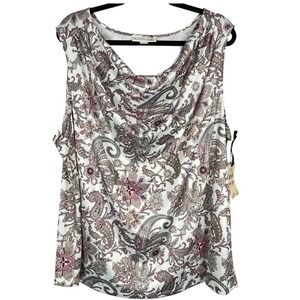 NWT - 3x Emaline Women's Pink Paisley Cowl Neck Sleeveless Blouse Top
